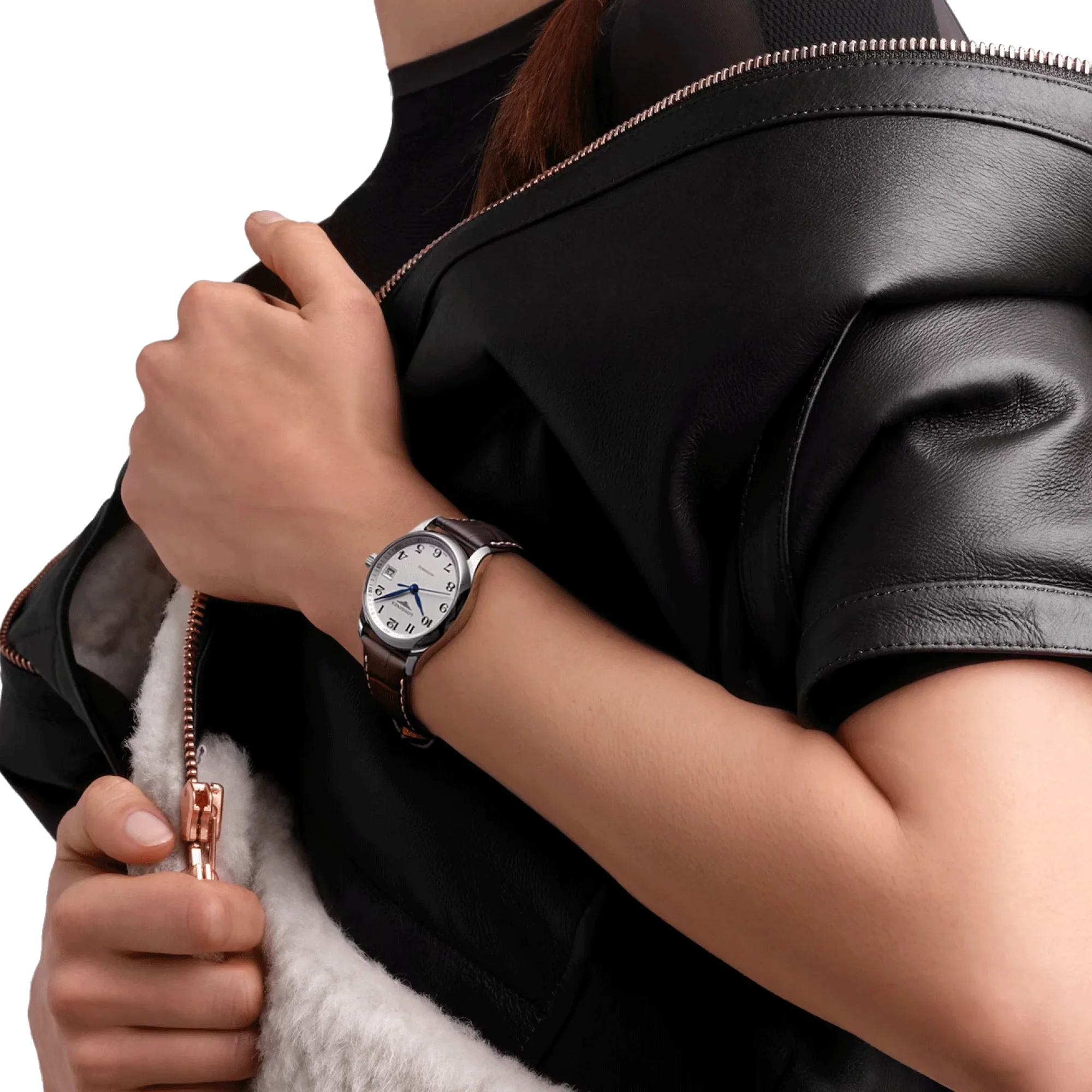 Reloj automático Longines Master Collection, esfera plateada, correa de piel marrón, 34 mm