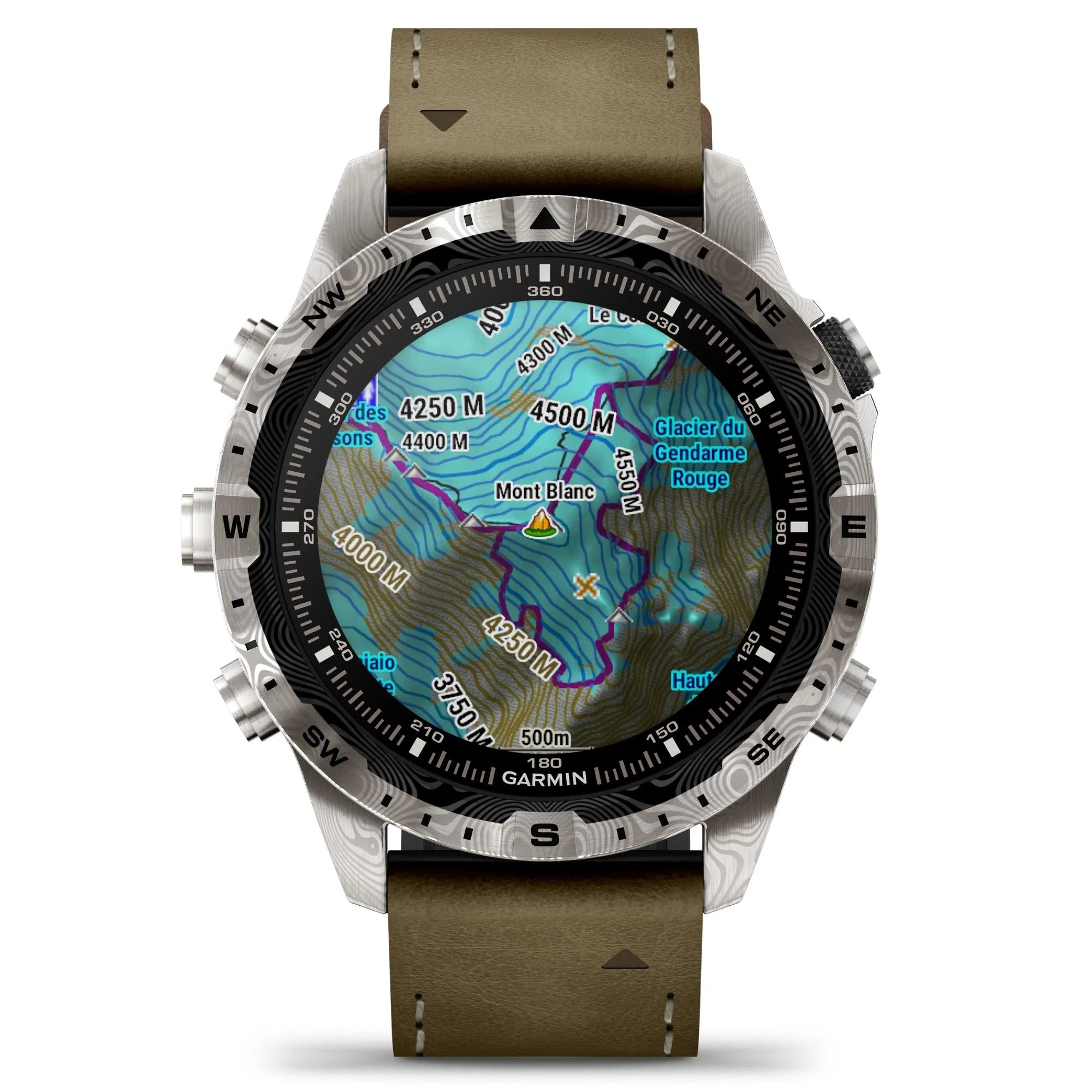 Reloj Garmin Marq Gen 2 Adventurer Damascus Steel Edition con correa de piel marrón y silicona negra de 46 mm